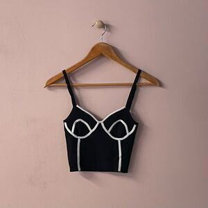 Say What Black Ribbed White Trim Crop Top